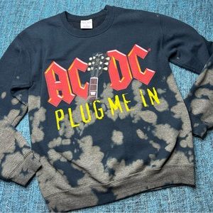AC/DC Plug Me In Bleach Dye Crewneck Sweatshirt in Black Women’s Size Small